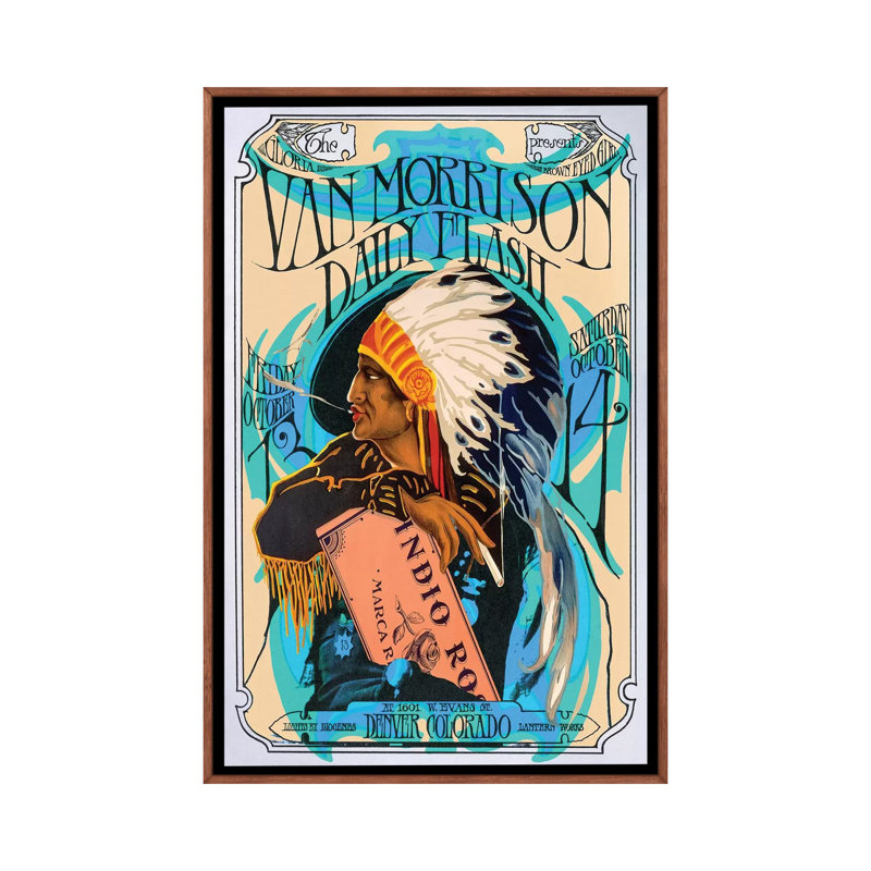 Van Morrison - publicité imprimée, H 26 po x l 18 po x 1,5 po, Toile avec cadre en bois classique, Aucun mat