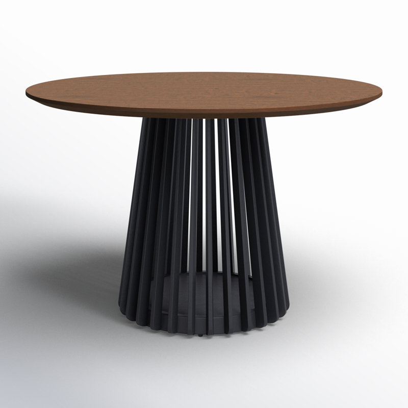 Burgal Oak Round Solid Wood Base Dining Table, Brown/Black
