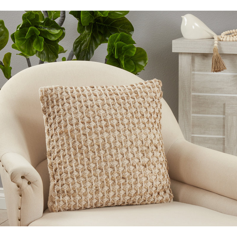Islander Collection Cotton Throw Pillow, Ivory, Polyester/Polyfill