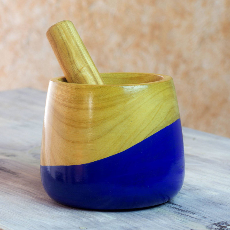 Wood Mortar And Pestle Set, Blue