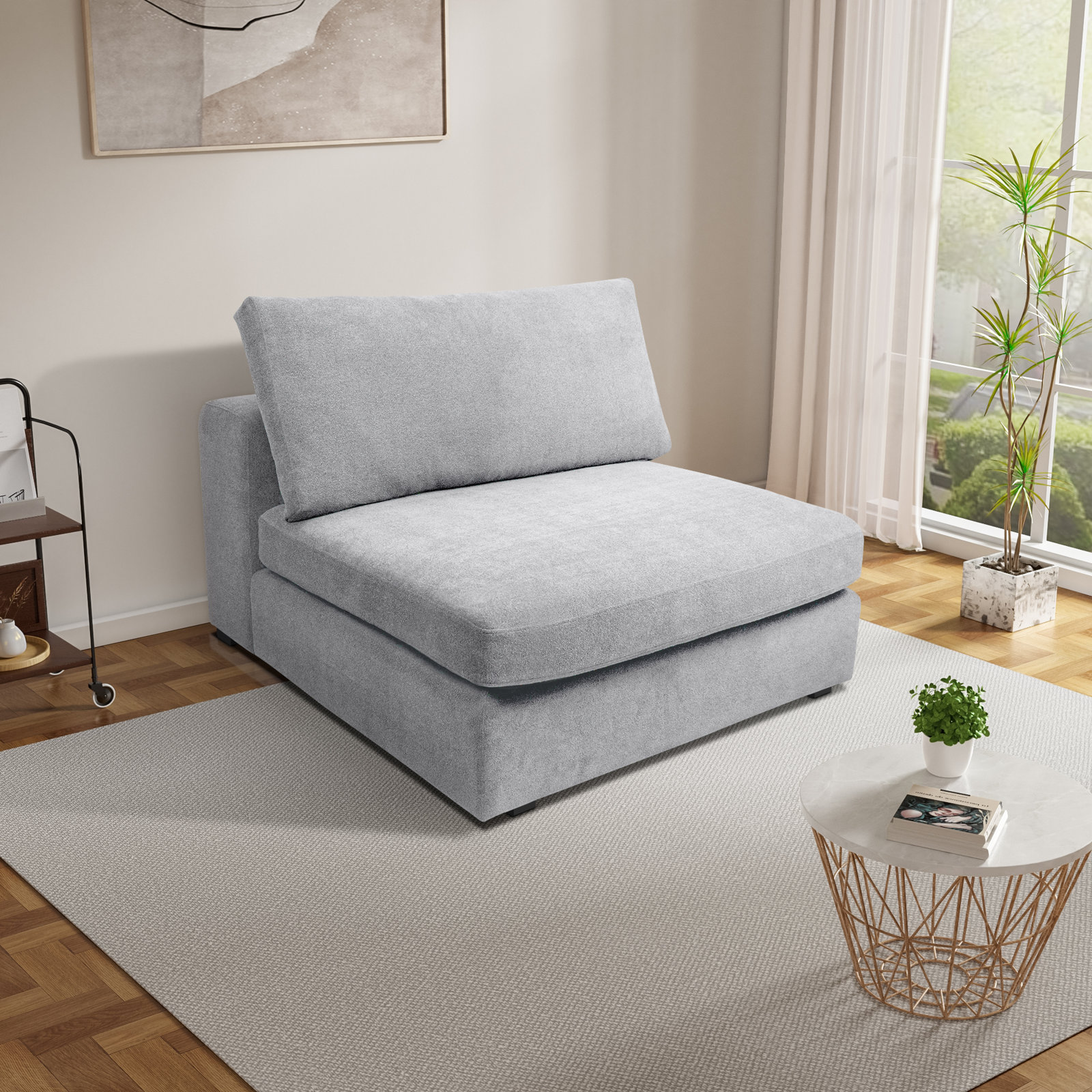 Ojai Upholstered Accent Chair, Light Gray Chenille