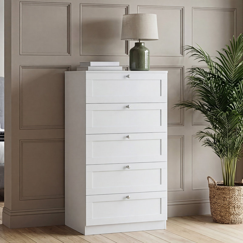 Tasneem 5 Drawer Chest of Drawers Bedroom Storage Unit Clothes Storage Cabinet Bedroom Living Room Hallway Furniture, White