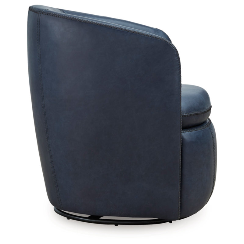 Blue Leather Barrel Back Swivel Chair
