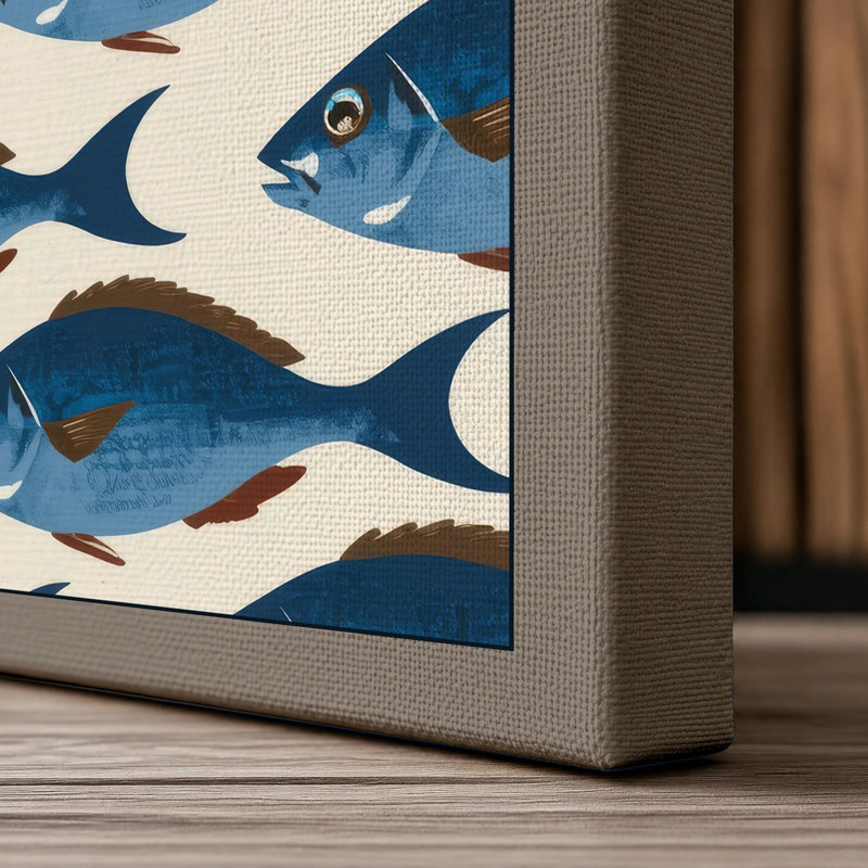 School of Fish Coastal - Wrapped Canvas, 36x24 - 91.4 x 61.0 cm, Taupe Border