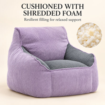 Fauteuil à billes en velours côtelé avec accoudoirs et rembourrage en mousse