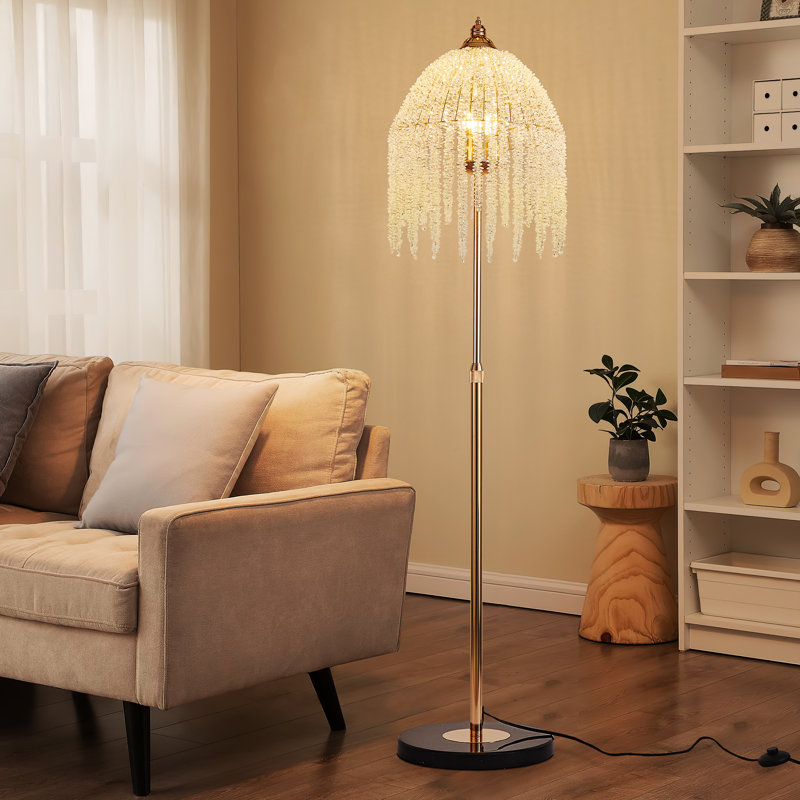  3-Light 63'' Crystal Floor Lamp, Gold Modern Waterfall LED Floor Light for Living Room, Bedroom, Office