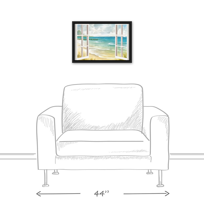 « Open Windows to Beach Paradise », reproduction sur toile tendue, H 12 po x l 18 po, Cadre noir