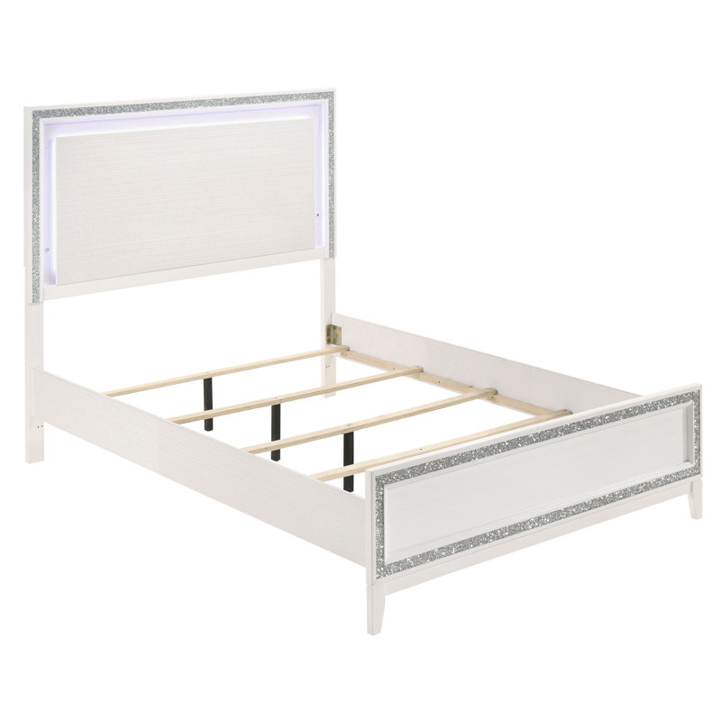 Correa White Panel Bed with LED Headboard, Queen