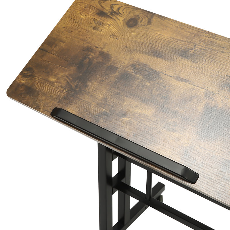 Laius Adjustable Standing Desk with Wheels Home Office Workstation, Iron Brown/Black