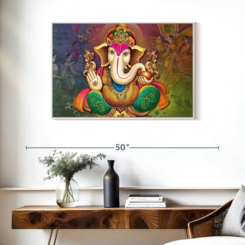Divinité indienne Ganesh, Cadre flottant blanc, 37 po x 25 po