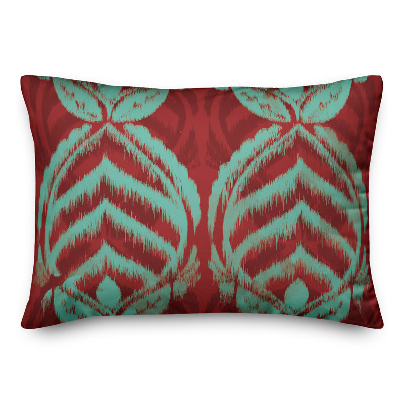 Damask Outdoor Reversible Throw Pillow, Red Floral