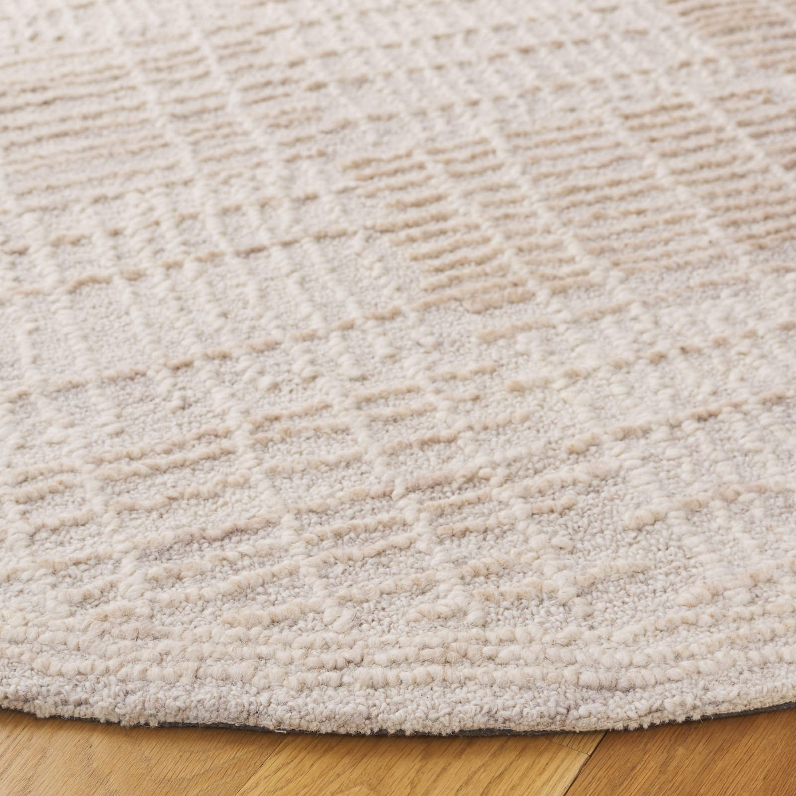 Light Brown Ivory Hand-Tufted Geometric Wool Rug, Round 6'