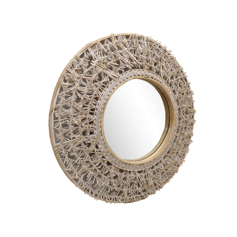 Round Rattan and Bamboo Decorative Wall Mirror, 24" x 24", Round