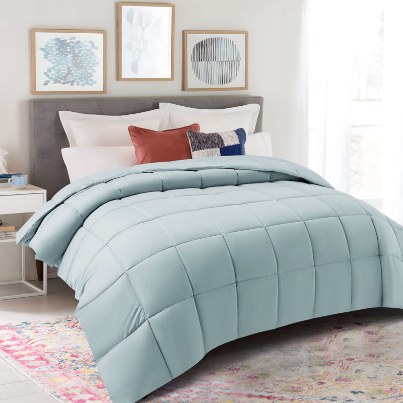 Breathable All-Season Faux Down Comforter, Lit simple, Bleu sarcelle