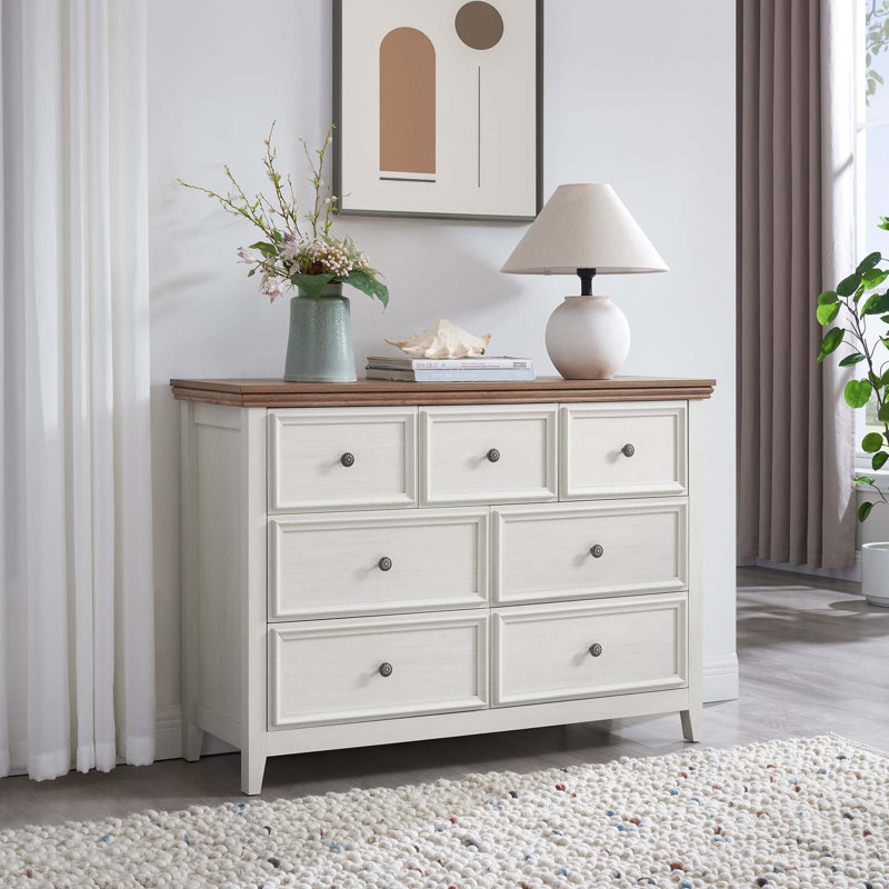 Delong Faux Wood 7-Drawer Dresser, Brown/Ivory