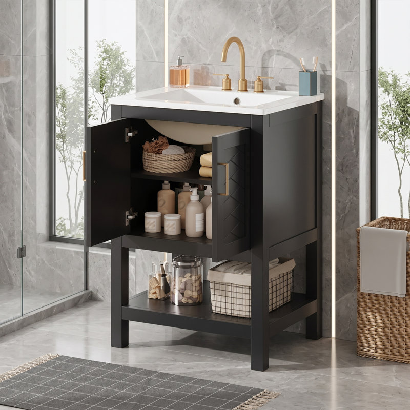 Meuble-lavabo moderne 24 po avec lavabo simple, Black