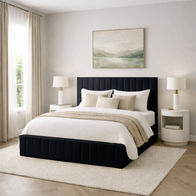 Morgana Upholstered Storage Bed Frame    , Small Double (4'), Black