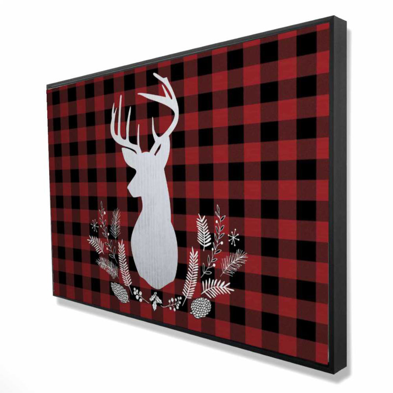 Cerf à carreaux - Décoration de salon en toile encadrée pour la maison, H 37,25 po x l 25,25 po