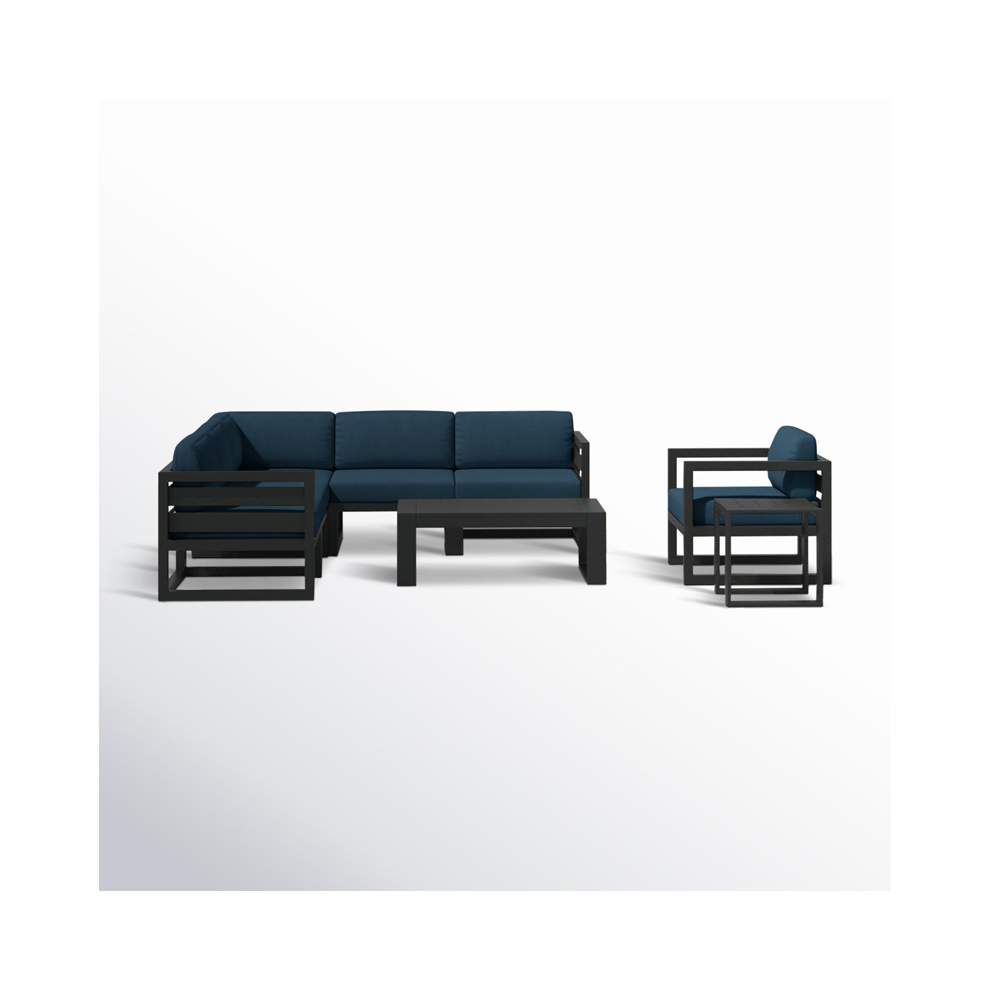 Smith 4 Piece Sectional Seating Group with Sunbrella® Cushions, Spectrum Indigo, Slate