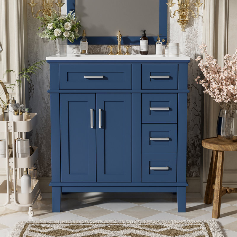 Meuble-lavabo 30 po avec lavabo en céramique, Bleu