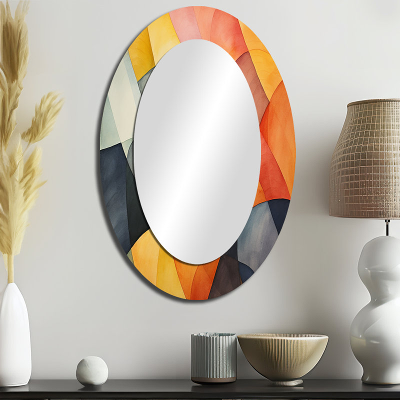 Motif géométrique de tuiles de couleurs douces II - Décoration murale ovale jaune, H 36 po x l 24 po
