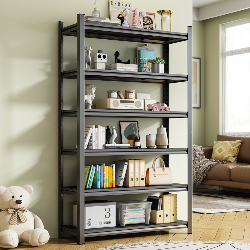 Étagère de rangement réglable en métal à 6 étages pour le sous-sol et la maison, noire, anti-rouille, montage rapide, réglable, métal, support, sous-sol, garage, résistance, simple