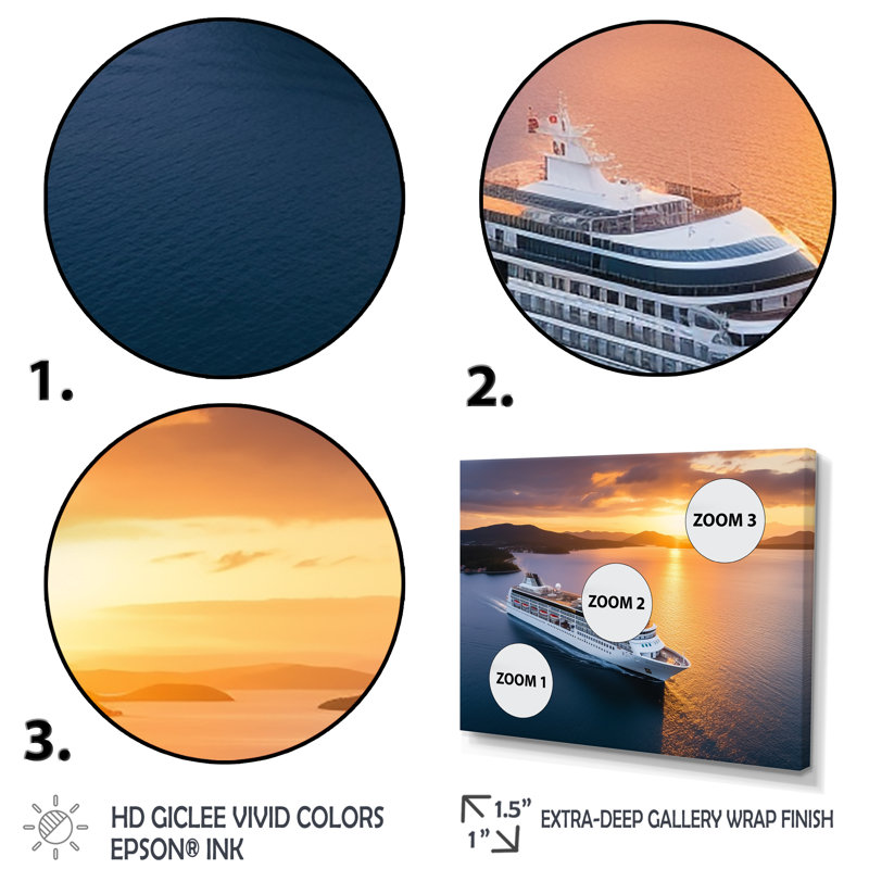 Serenity Voyage Croisière à l'aube - Bateau côtier, art mural, Cadre flottant noir, H 24 po x l 32 po x P 1 po