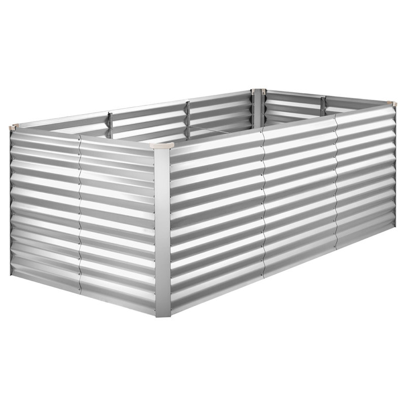 Galvanized Raised Garden Bed, 8 x 4 x 3 ft, Rectangular Metal Planter Box Kit Outdoor, Bottomless Elevated Planting Box with Gloves, Rustproof Alu-Zinc, for Growing Flowers Vegetables, Silver