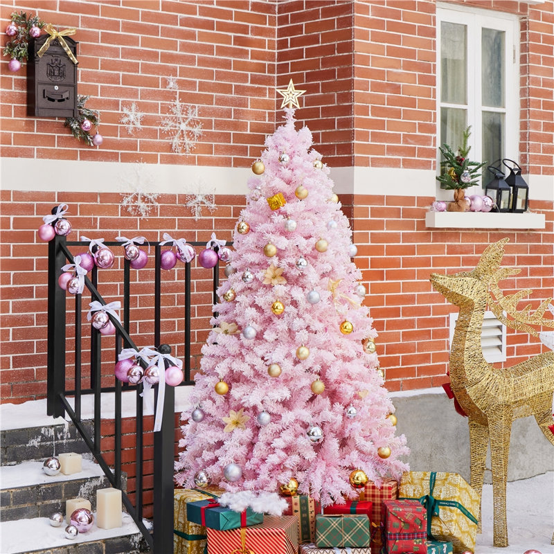 Pre-lit Flocked Artificial Christmas Tree with Foldable Stand, 6'