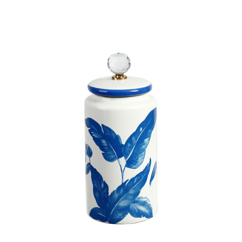 Jarre en céramique, Bleu / blanc, H 16 po x l 4,75 po x P 4,75 po