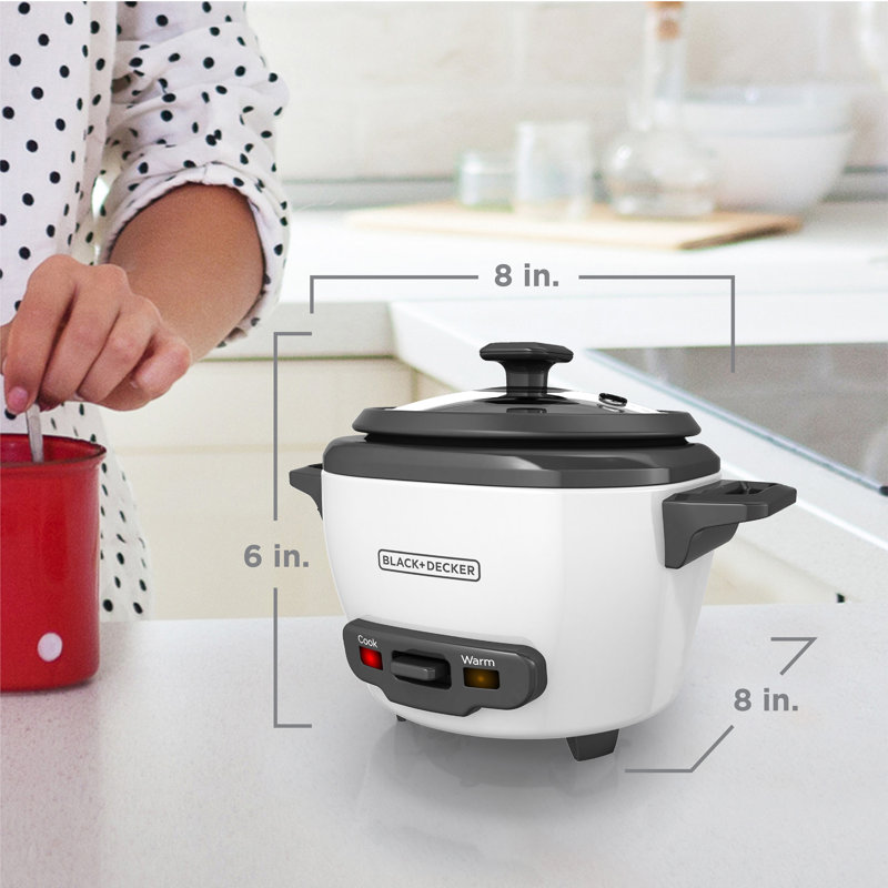 Black + Decker, cuiseur à riz, riz non cuit, panier à vapeur, bol antiadhésif amovible, une touche, 3 tasses
