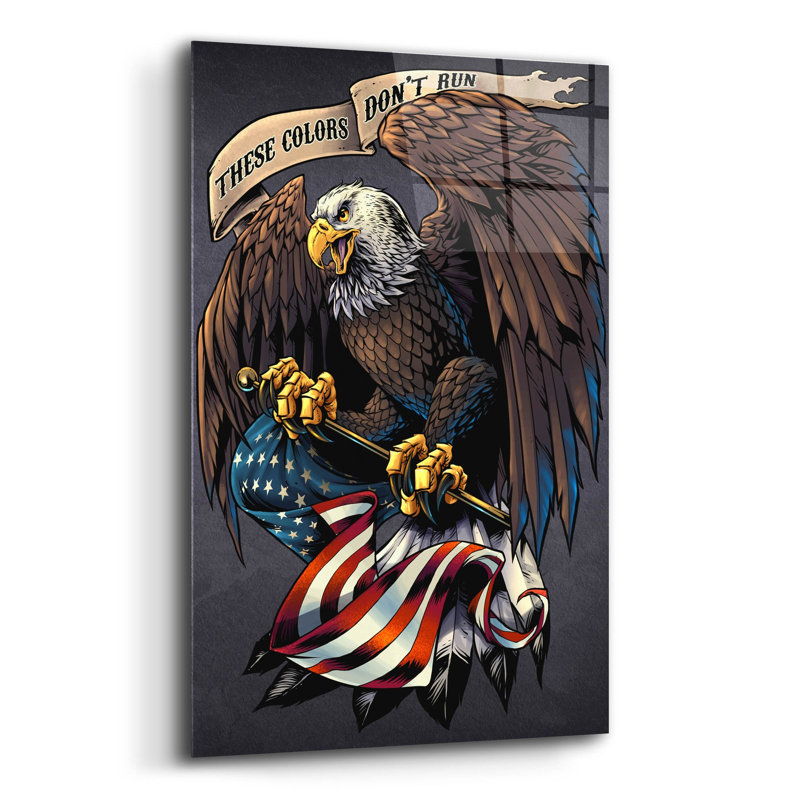 Aigle tenant le drapeau sur plastique / acrylique par Flyland Designs Print, H 16 po x l 12 po x P 0,13 po
