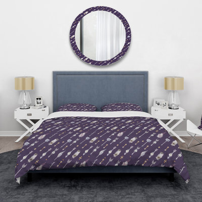 Boho Tribal Feathers and Flower Arrows I - Ensemble de housse de couette bohémien - Microfibre de polyester