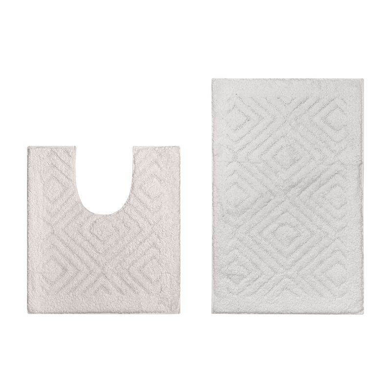 White Diamond Pattern Cotton Bath Rug Set