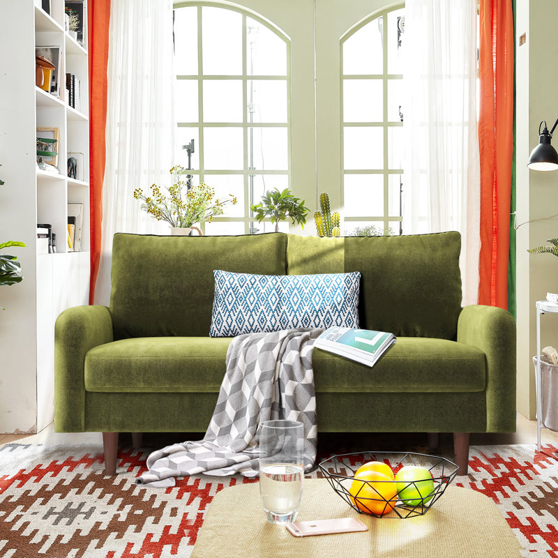 Marick Wide Round Arms Small Apartment Loveseat, 56.3" W, Army Green Velvet