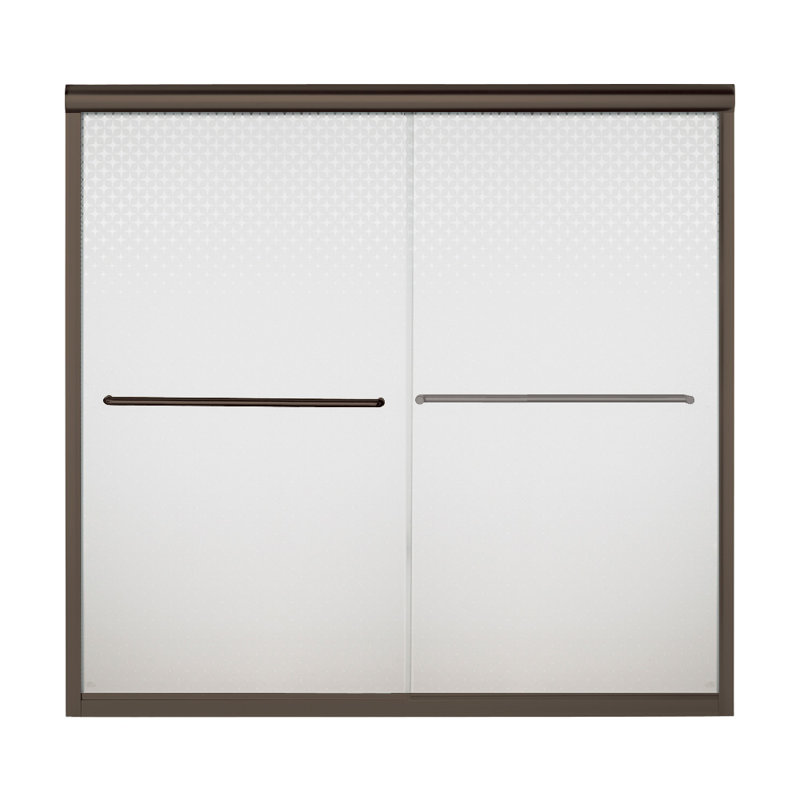 Finesse 59.63" x 58.07" Bypass Frameless Bath Door, Deep Bronze