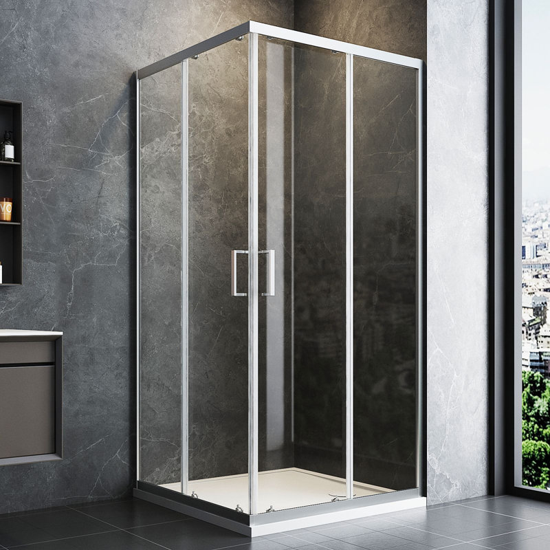 Corner Chrome Sliding Shower Enclosure With Two Handles