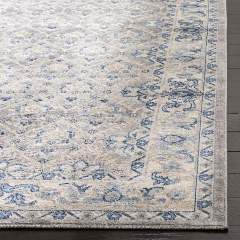 Asucena Light Gray/Blue Area Rug, Square 9'