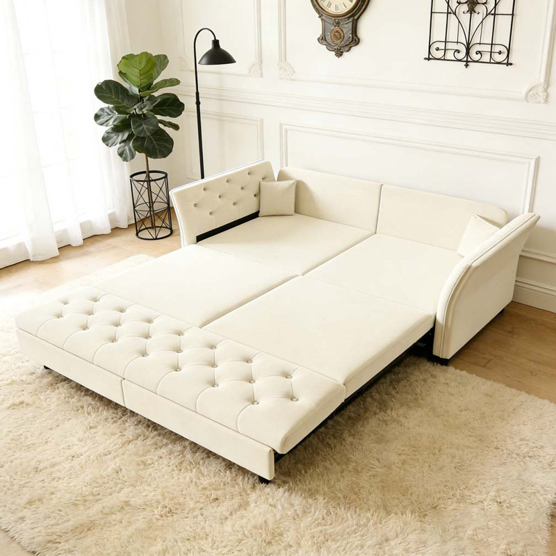 Grand canapé-lit 74,4 po, Beige + blanc