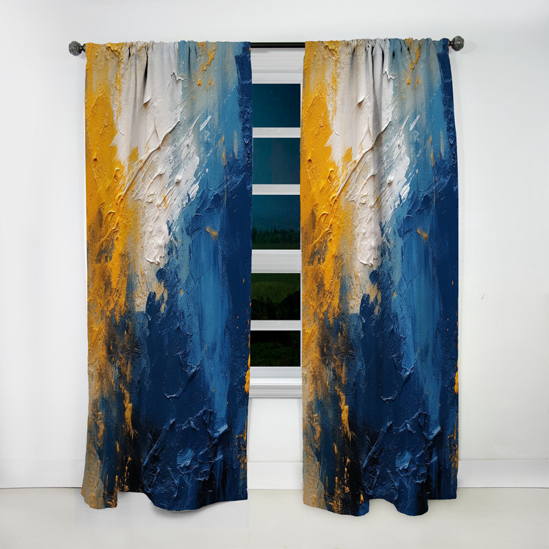Blue and Yellow Intuitive Expressions I - Modern Velvet Curtain - Room Darkening - 1 panel, 52" W x 120" L