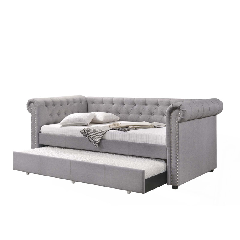 Lit de jour avec couchette en tissu gris