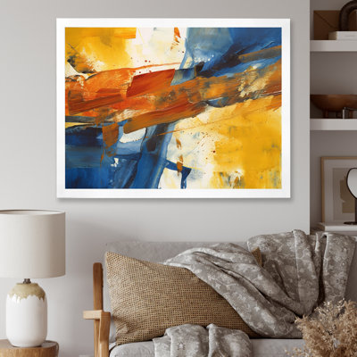 «Evening Glow», abstrait orange et bleu royal - peinture abstraite, art mural