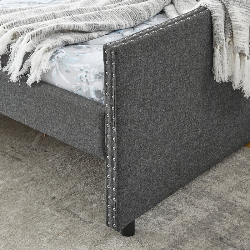 Lit de jour rembourré grand avec tiroirs, Grand lit, Gris foncé