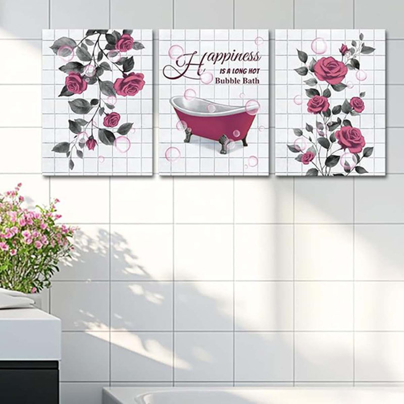 3 Piece Wrapped Canvas Print, Pink