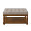Grande table basse avec repose-pieds carré rembourré en lin touffeté et élégant avec tablette en bois massif pour une utilisation polyvalente-1055918194