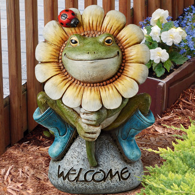 Flowery Frog Garden Welcome Statue