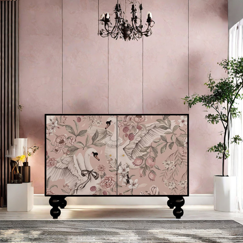 Accent Cabinet With French Romantic Swan Pattern
