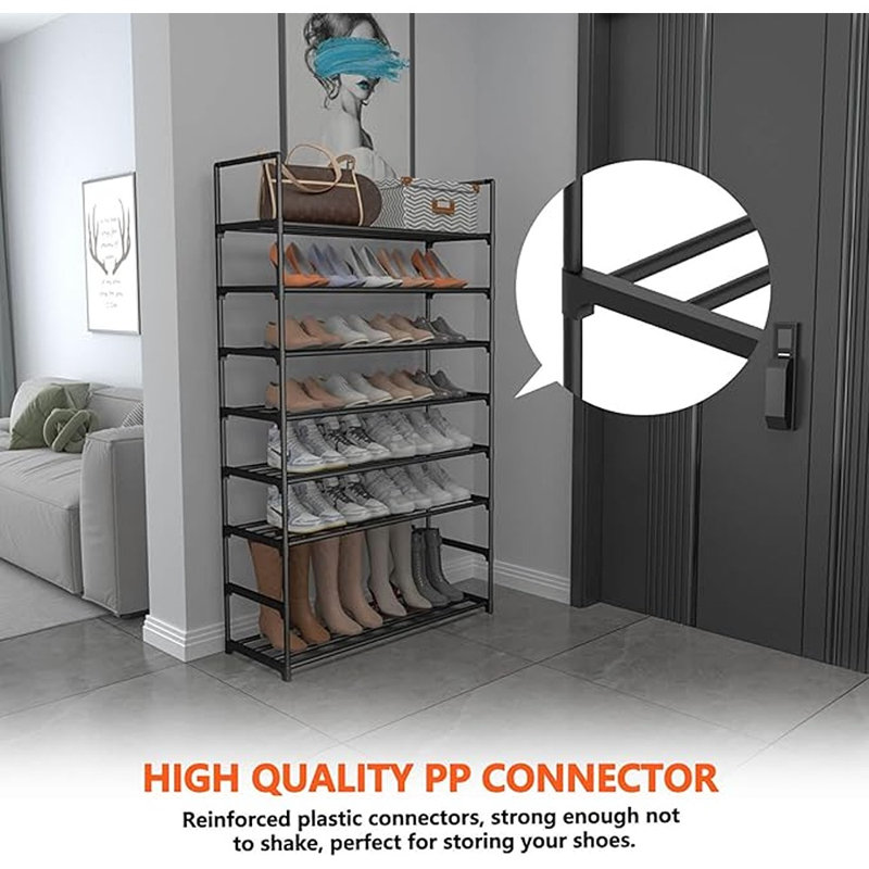 8 Tiers Metal Shoe Rack,adjustable Shoe Shelf Storage Organizer With Hooks,stackable Boot & Shoe Storage,for Entryway,hallway,closet,black