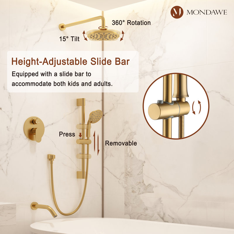 Brushed Gold Multi-Function Rain Shower System with Handheld