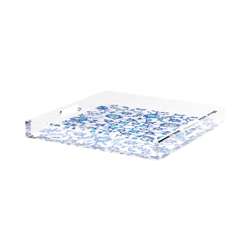 Bosphorus Acrylic Square Decorative Tray, 15"W x 15"D x 2"H, Blue White